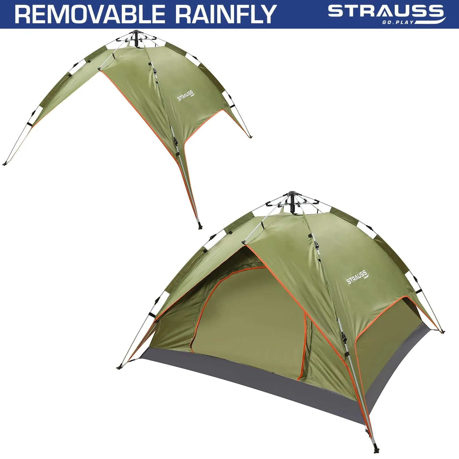 STRAUSS Automatic Portable Tent: Waterproof Camping Shelter | Easy Setup in 5-10 Minutes | Military Color | Fits 4 Persons