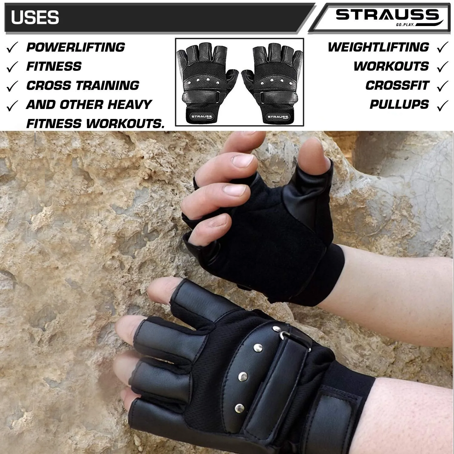 Strauss Tiger Leather Gym Gloves, (Medium)
