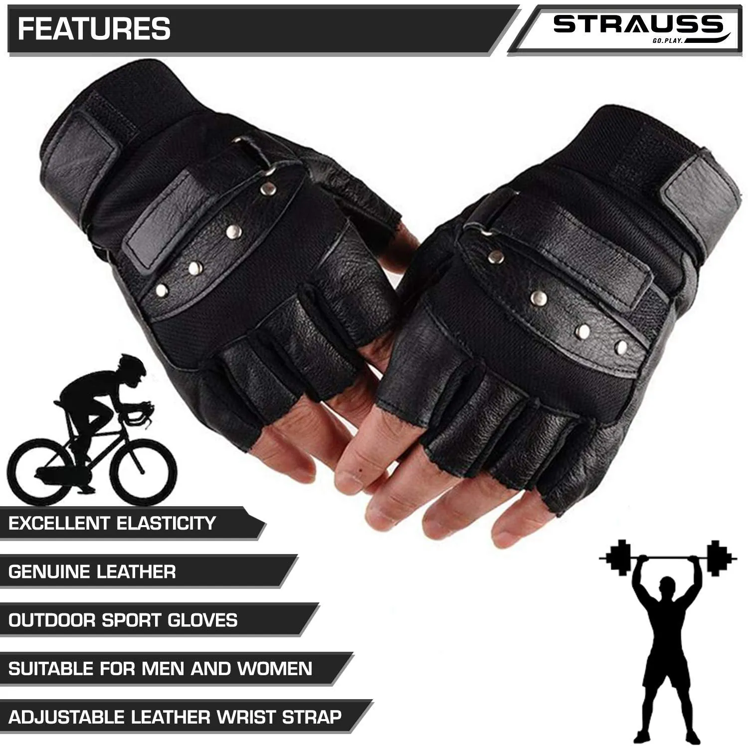 Strauss Tiger Leather Gym Gloves, (Medium)