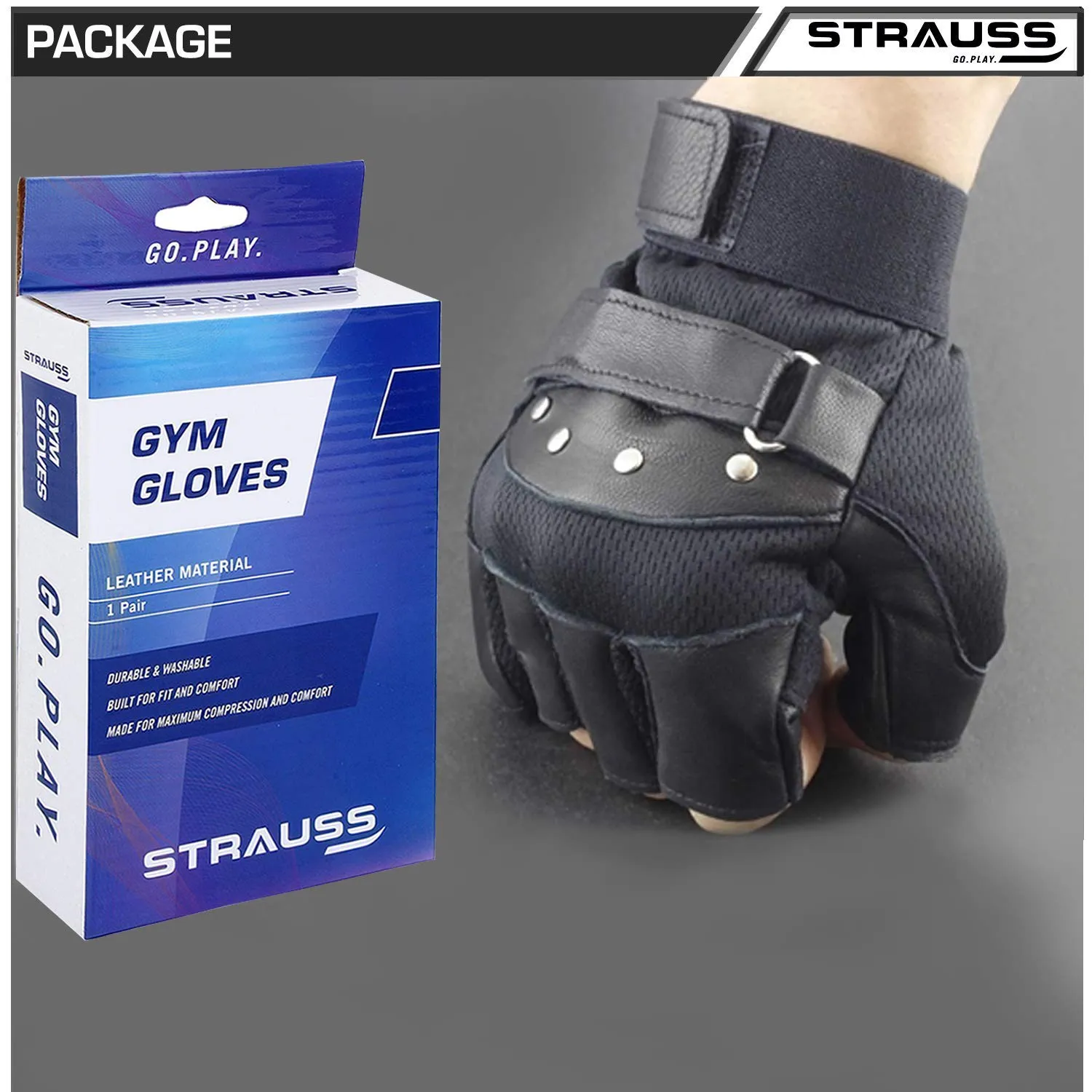 Strauss Tiger Leather Gym Gloves, (Medium)