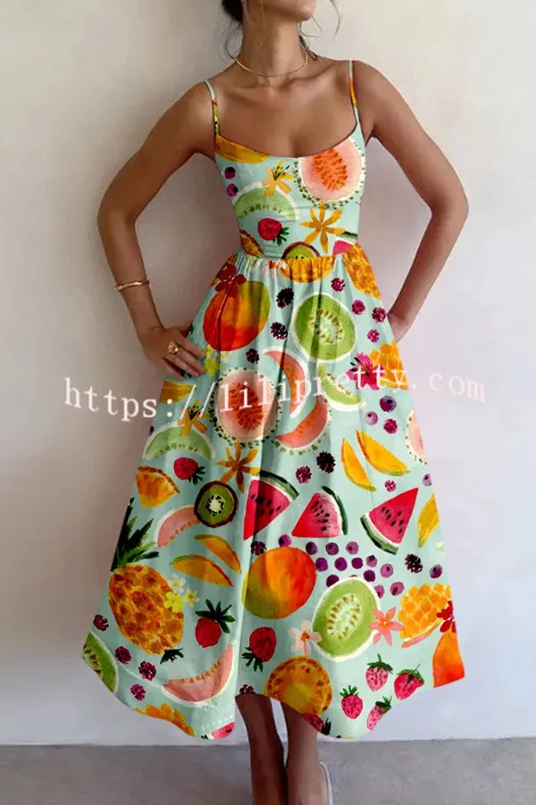 Summer Colorful Unique Printed Sexy Suspender Slim Midi Dress