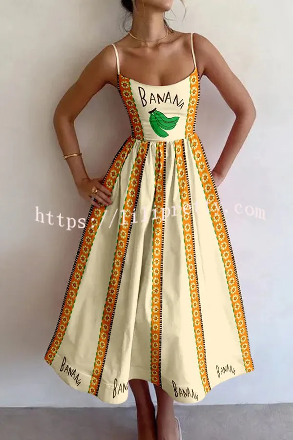 Summer Colorful Unique Printed Sexy Suspender Slim Midi Dress