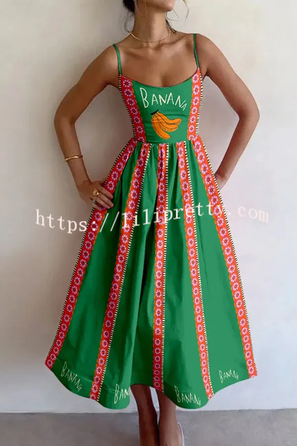 Summer Colorful Unique Printed Sexy Suspender Slim Midi Dress