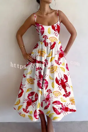 Summer Colorful Unique Printed Sexy Suspender Slim Midi Dress