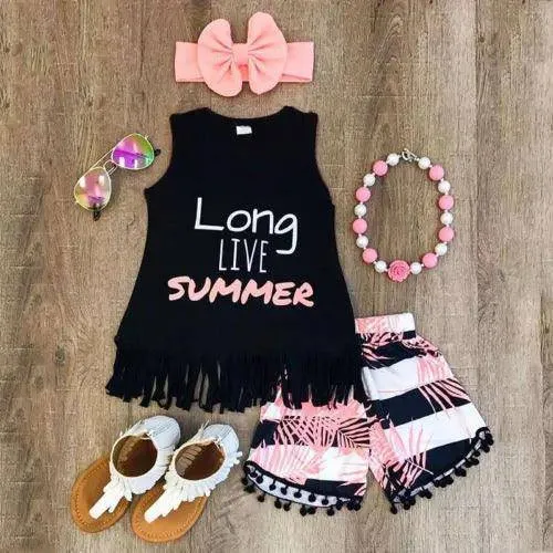 Summer Girls Sleeveless Tops Pants Outfit Sets Clothes