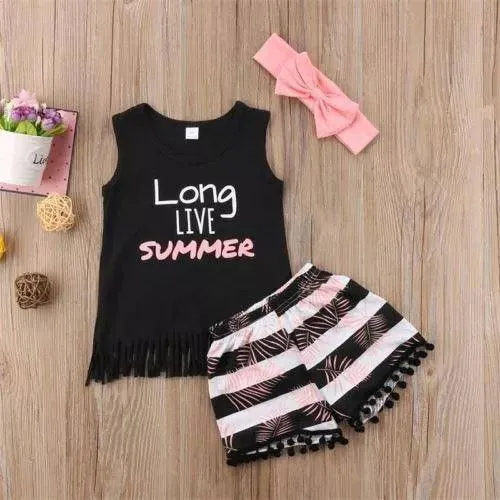Summer Girls Sleeveless Tops Pants Outfit Sets Clothes