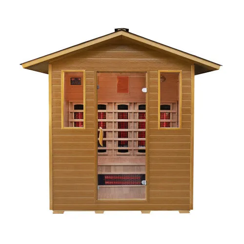SunRay Cayenne 4-Person Outdoor Infrared Sauna w/Shingled Roof HL400D3