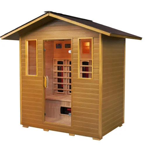 SunRay Cayenne 4-Person Outdoor Infrared Sauna w/Shingled Roof HL400D3