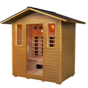SunRay Cayenne 4-Person Outdoor Infrared Sauna w/Shingled Roof HL400D3