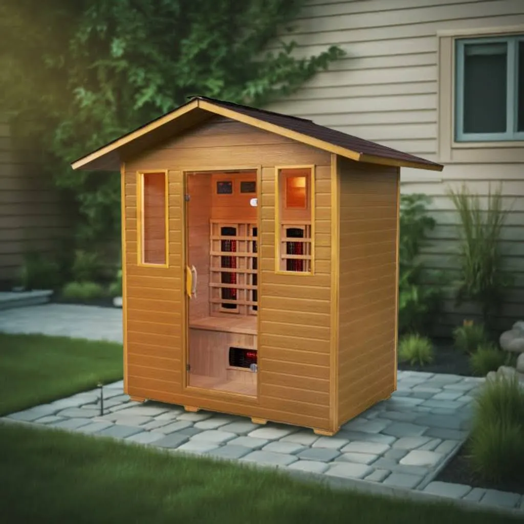 SunRay Cayenne 4-Person Outdoor Infrared Sauna w/Shingled Roof HL400D3