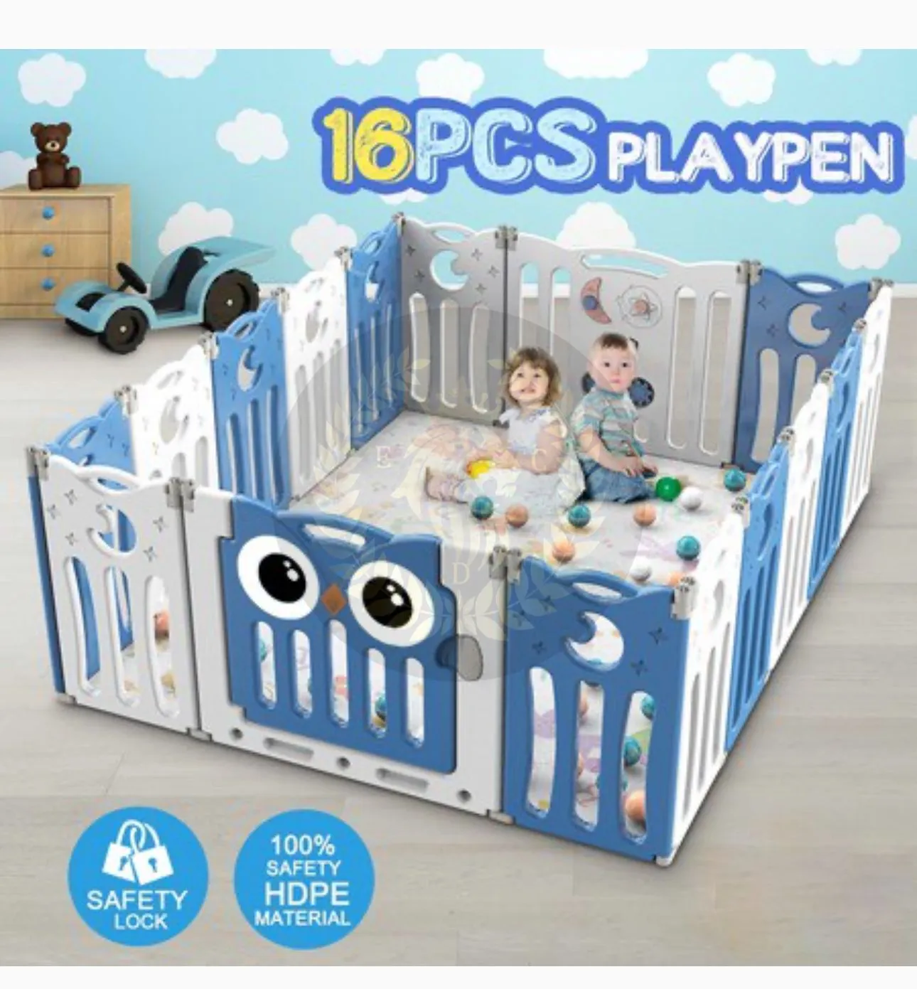 Super Cool 20 Panel Indoor/Outdoor Foldable Play Yard Upgraded Fence | Safety Play Area with Activity for Toddlers and Infants | 3 Colours