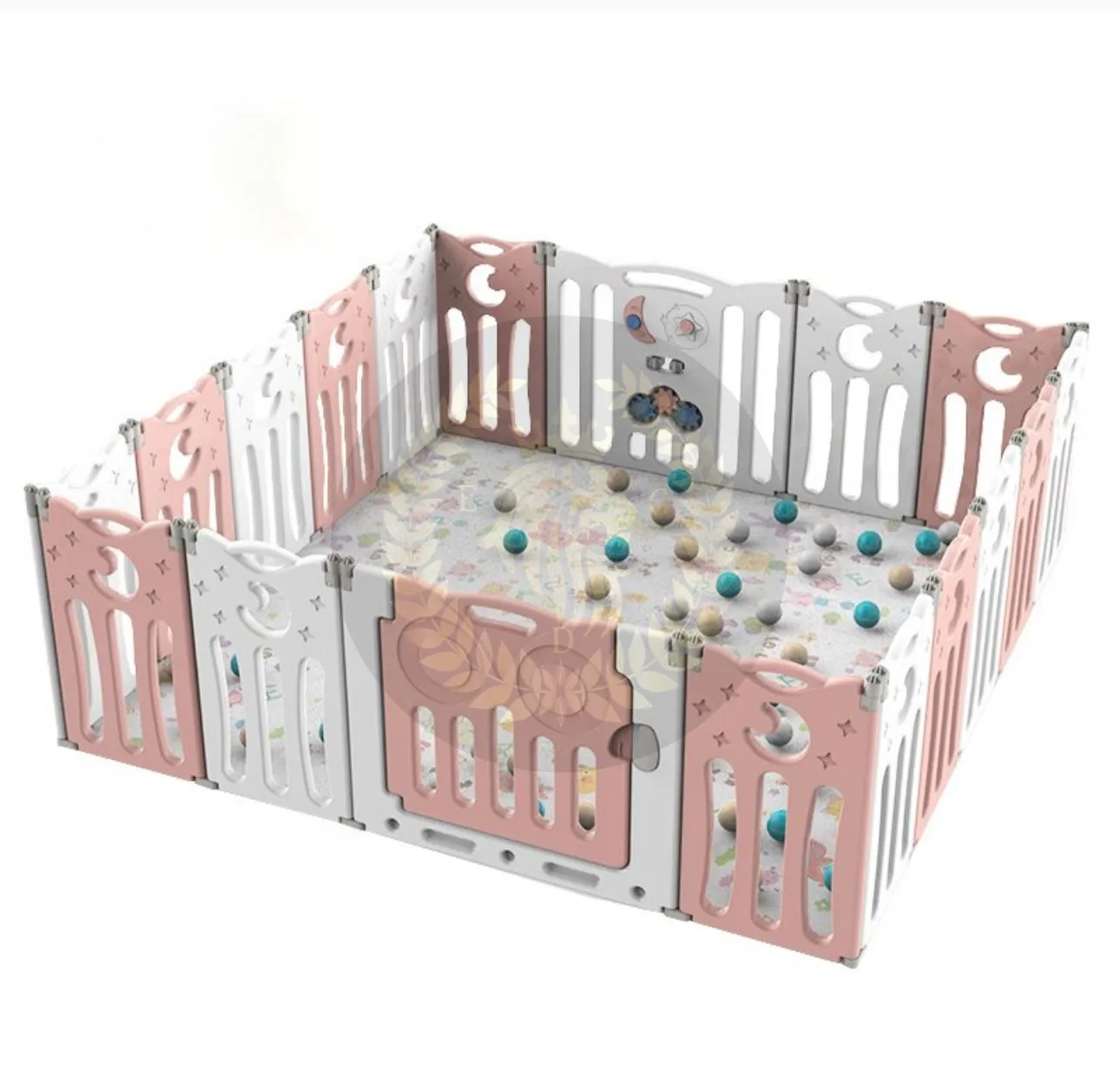 Super Cool 20 Panel Indoor/Outdoor Foldable Play Yard Upgraded Fence | Safety Play Area with Activity for Toddlers and Infants | 3 Colours
