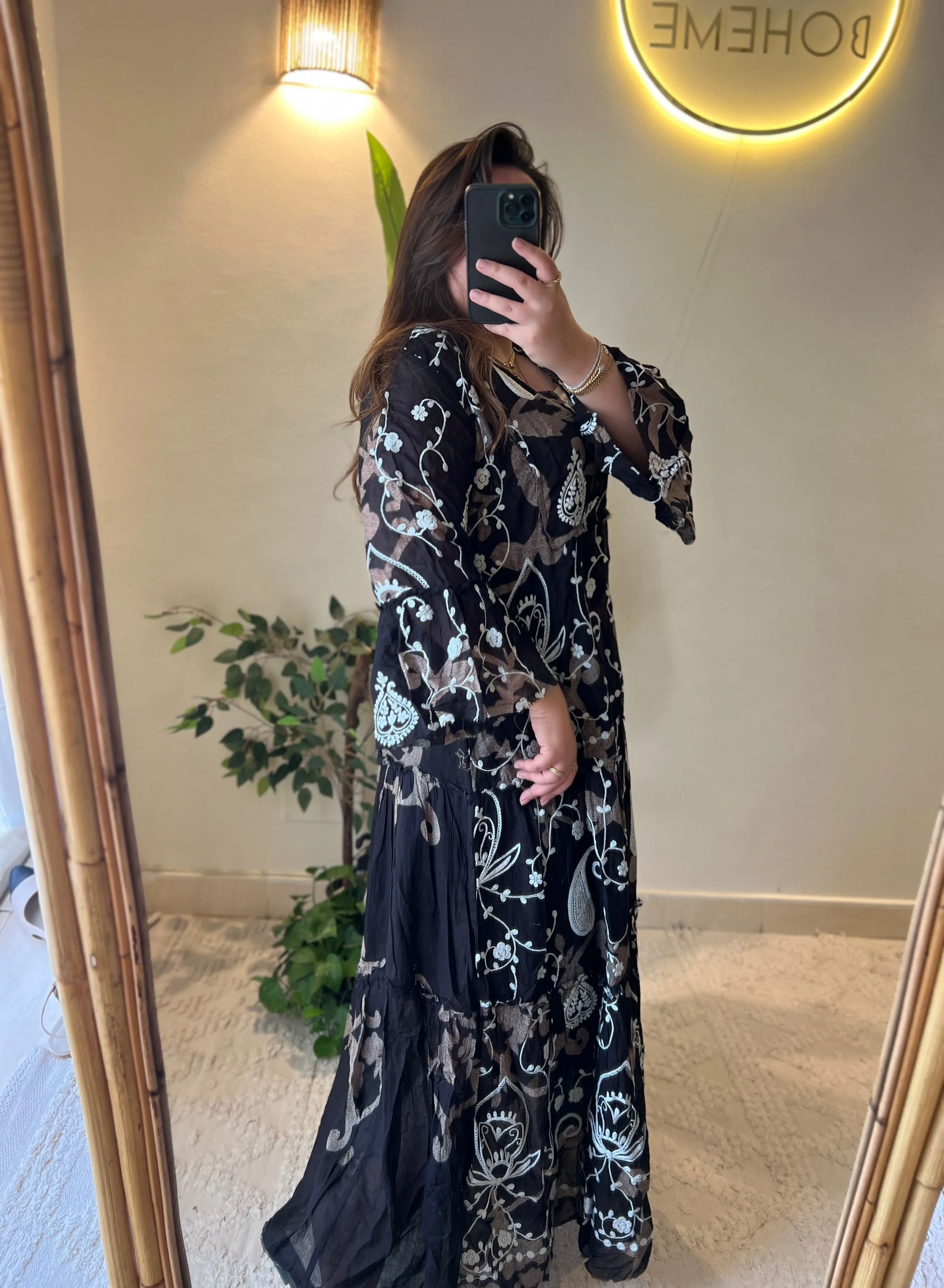 The French Black Embroidered Paisly Dress