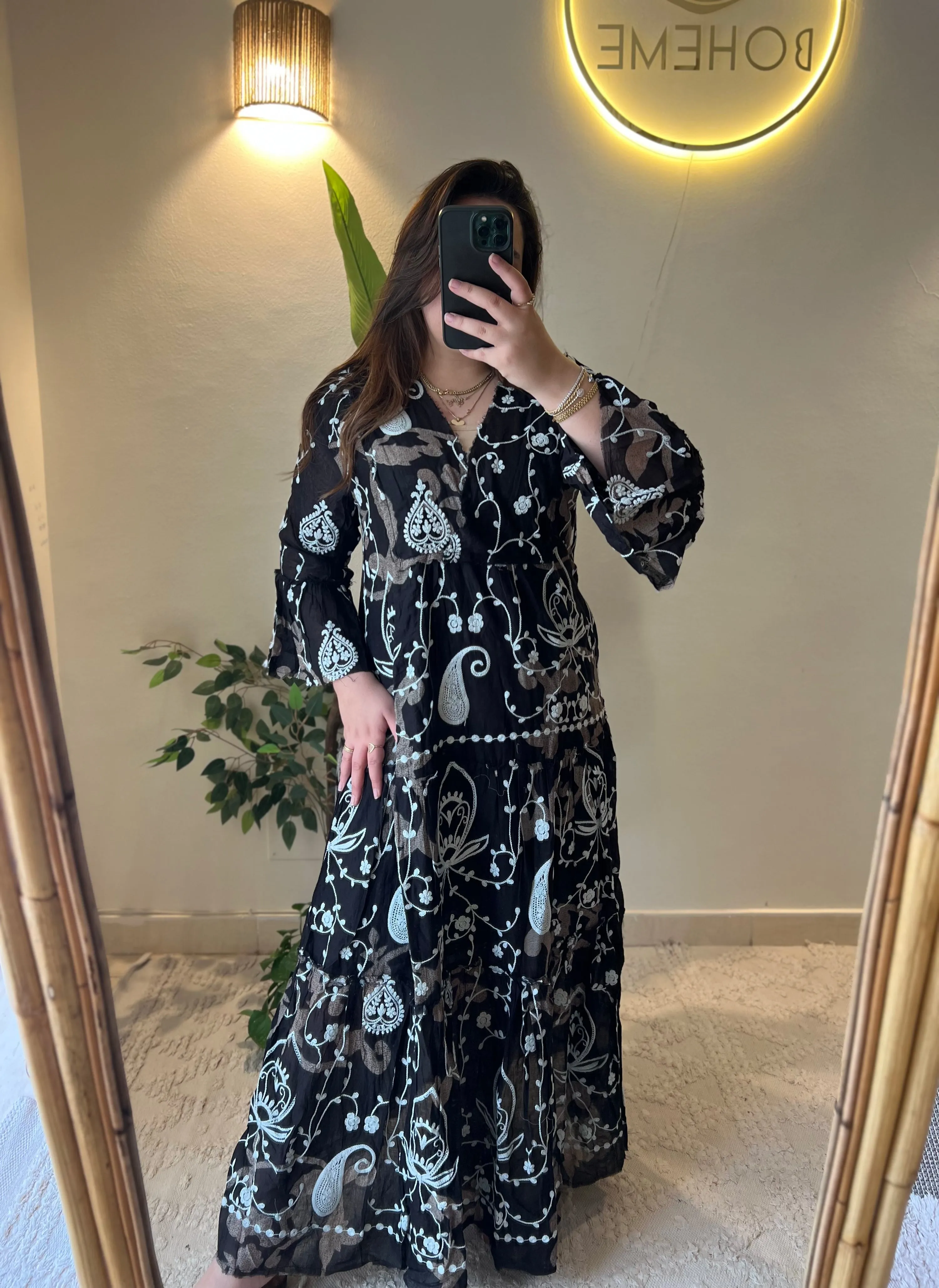 The French Black Embroidered Paisly Dress