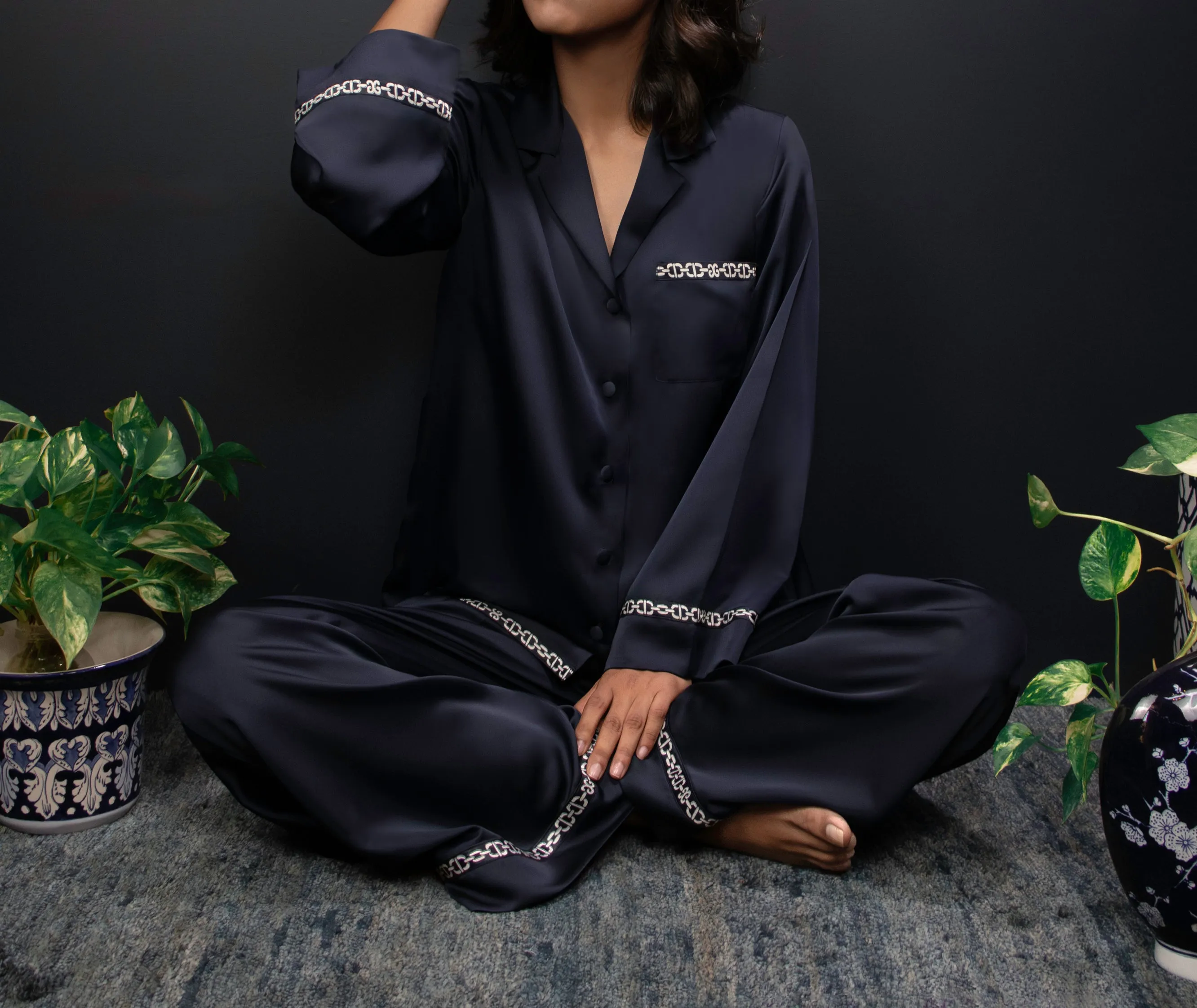 The Navy Satin Set