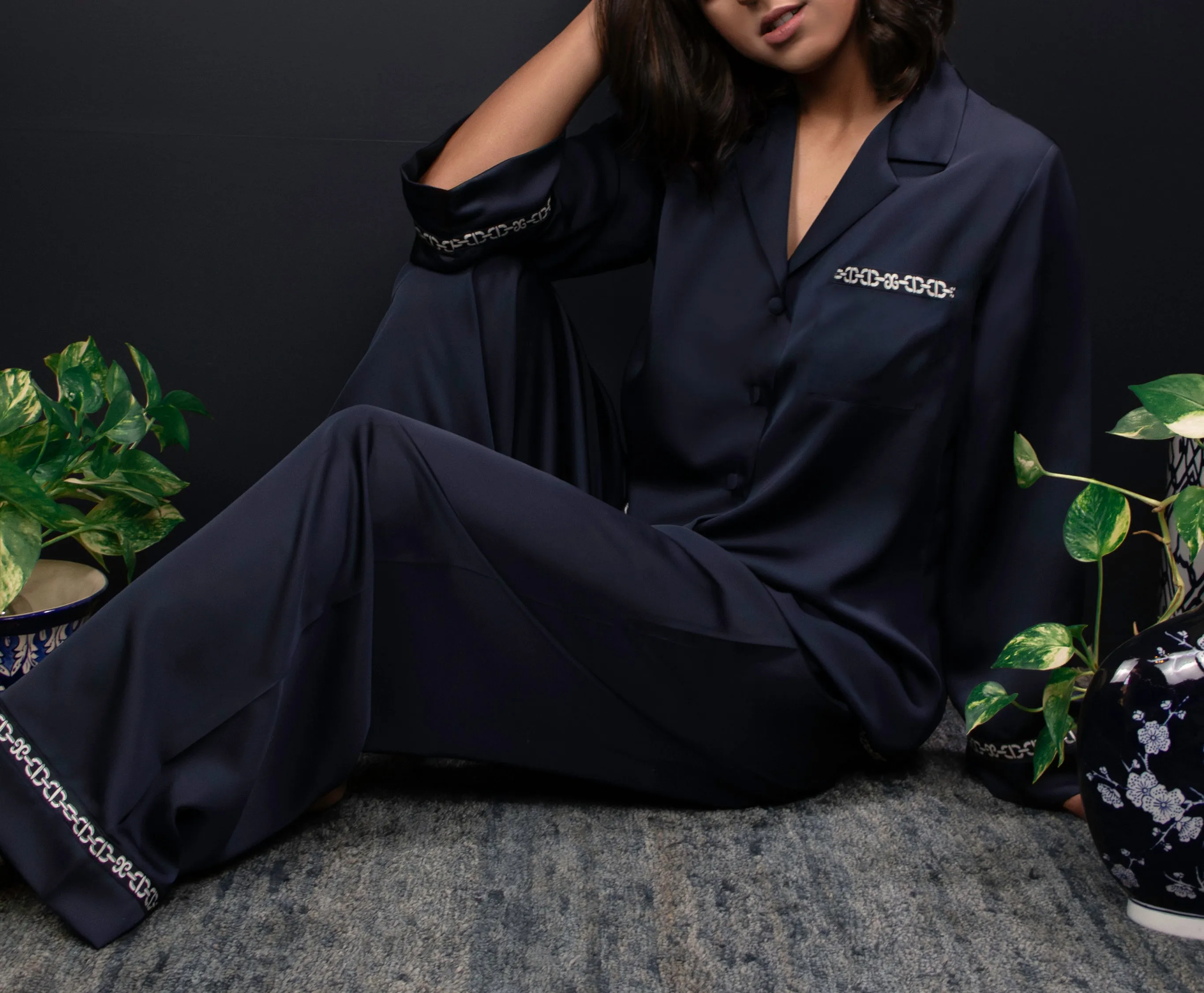 The Navy Satin Set