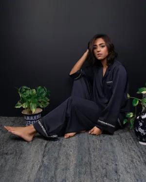 The Navy Satin Set
