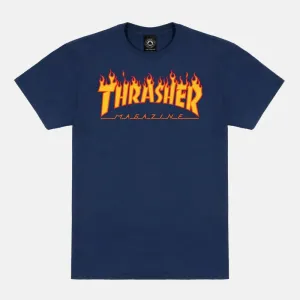 THRASHER Flame Logo Tee Navy Blue