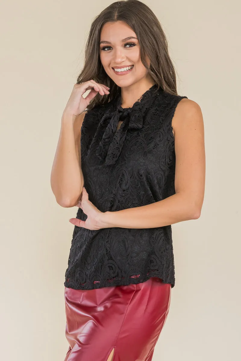 TIE NECK LACE SLEEVELESS TANK