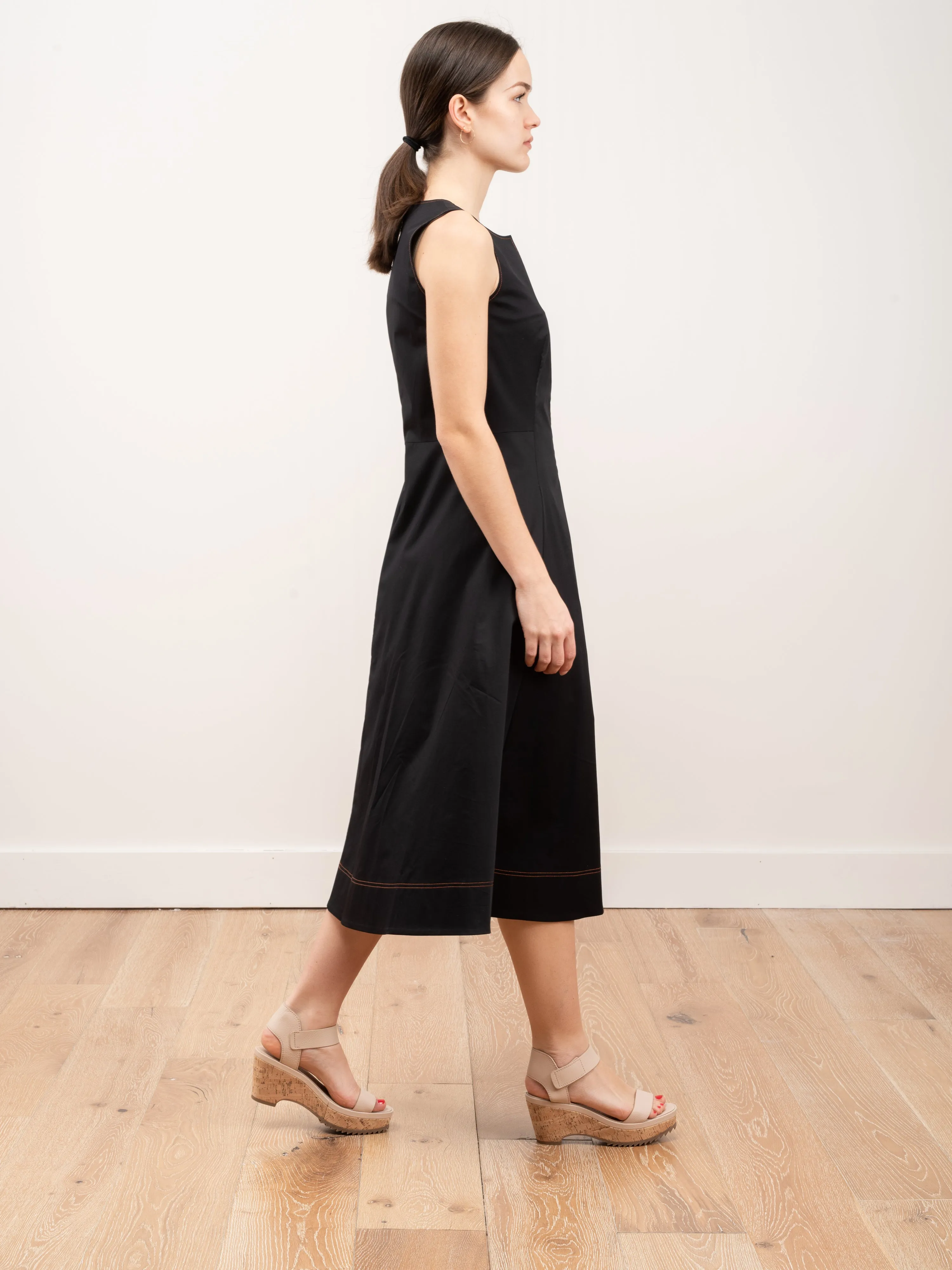 topstitch sleeveless dress - black