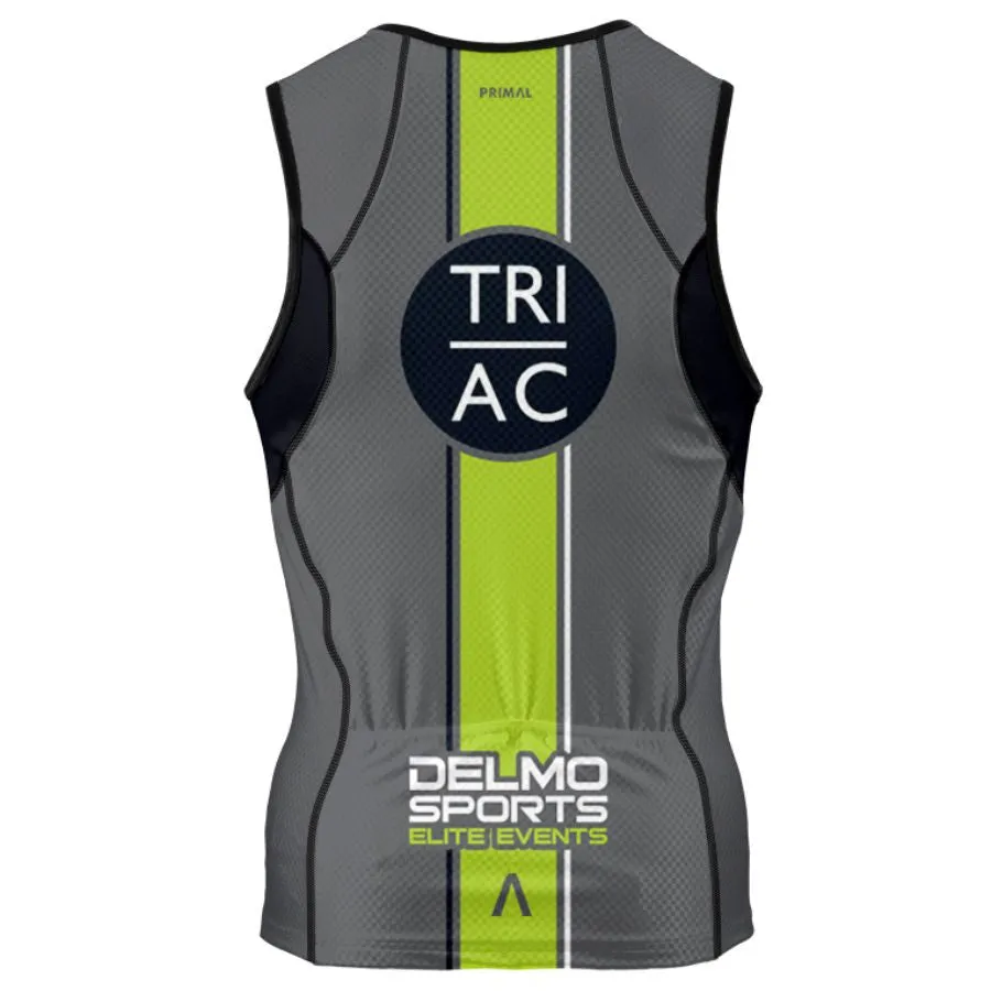 TRI AC 'Primal' Men's Sleeveless 3/4 Zip Performance Tri-Top - Graphite / Lime