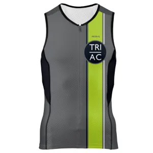 TRI AC 'Primal' Men's Sleeveless 3/4 Zip Performance Tri-Top - Graphite / Lime