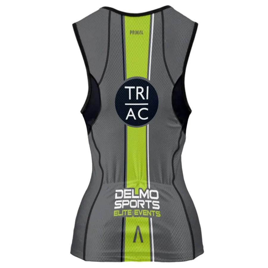 TRI AC 'Primal' Women's Sleeveless 3/4 Zip Performance Tri-Top - Graphite / Lime