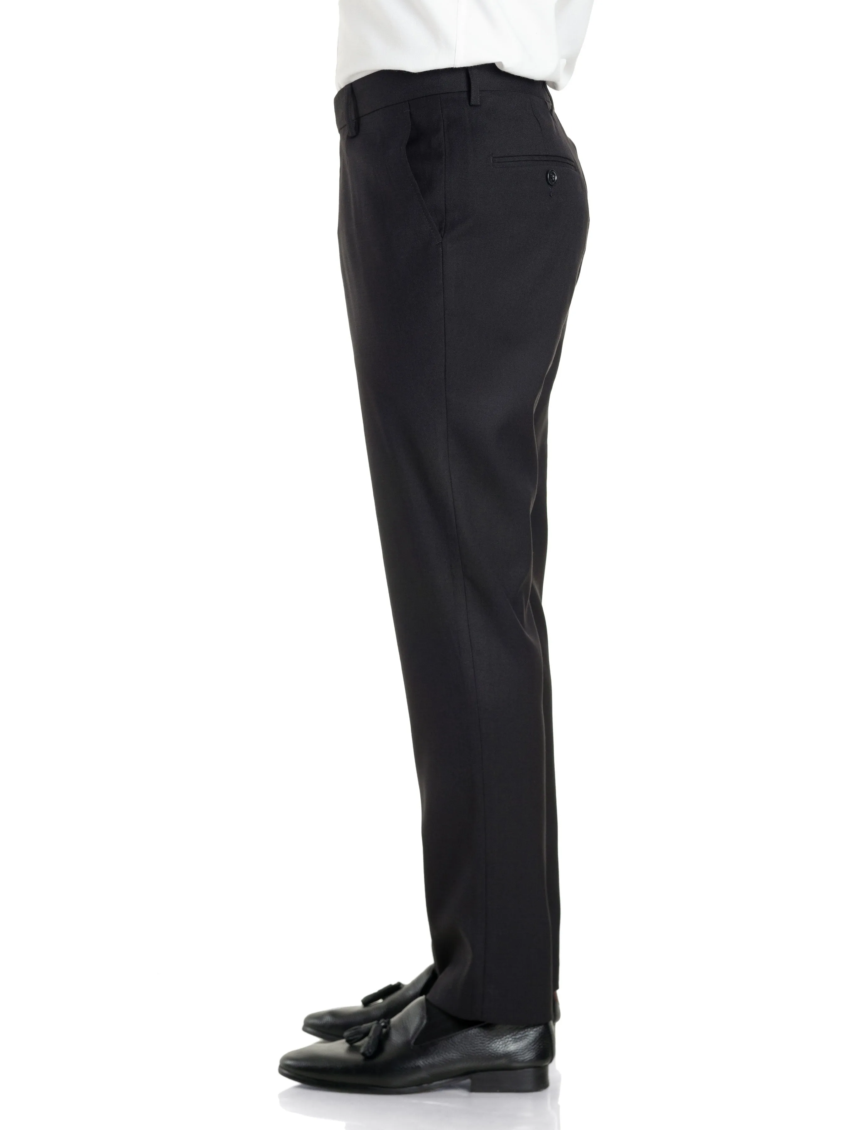 Trousers With Belt Loop - Jet Black Plain (Slim Straight)