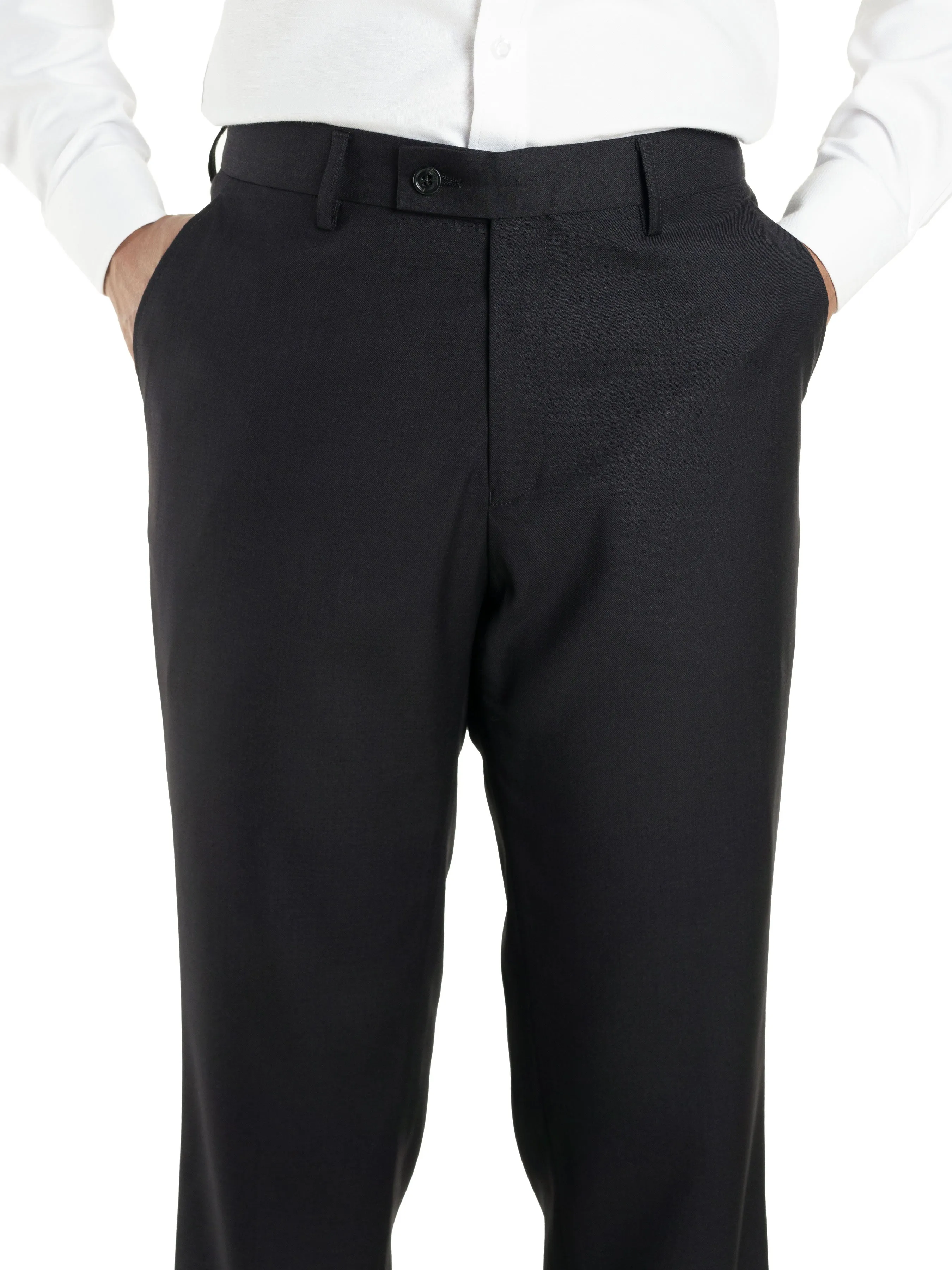 Trousers With Belt Loop - Jet Black Plain (Slim Straight)