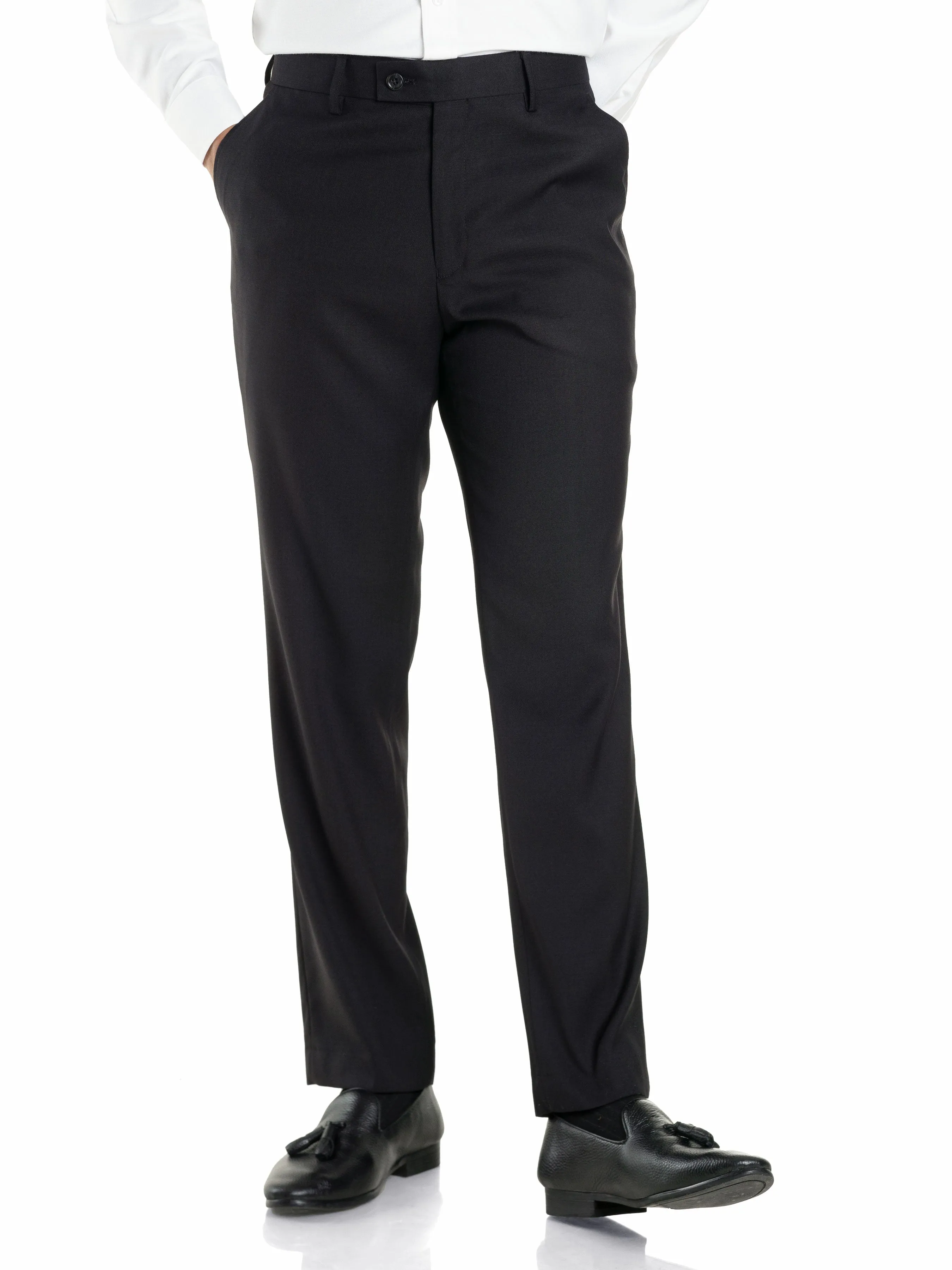 Trousers With Belt Loop - Jet Black Plain (Slim Straight)