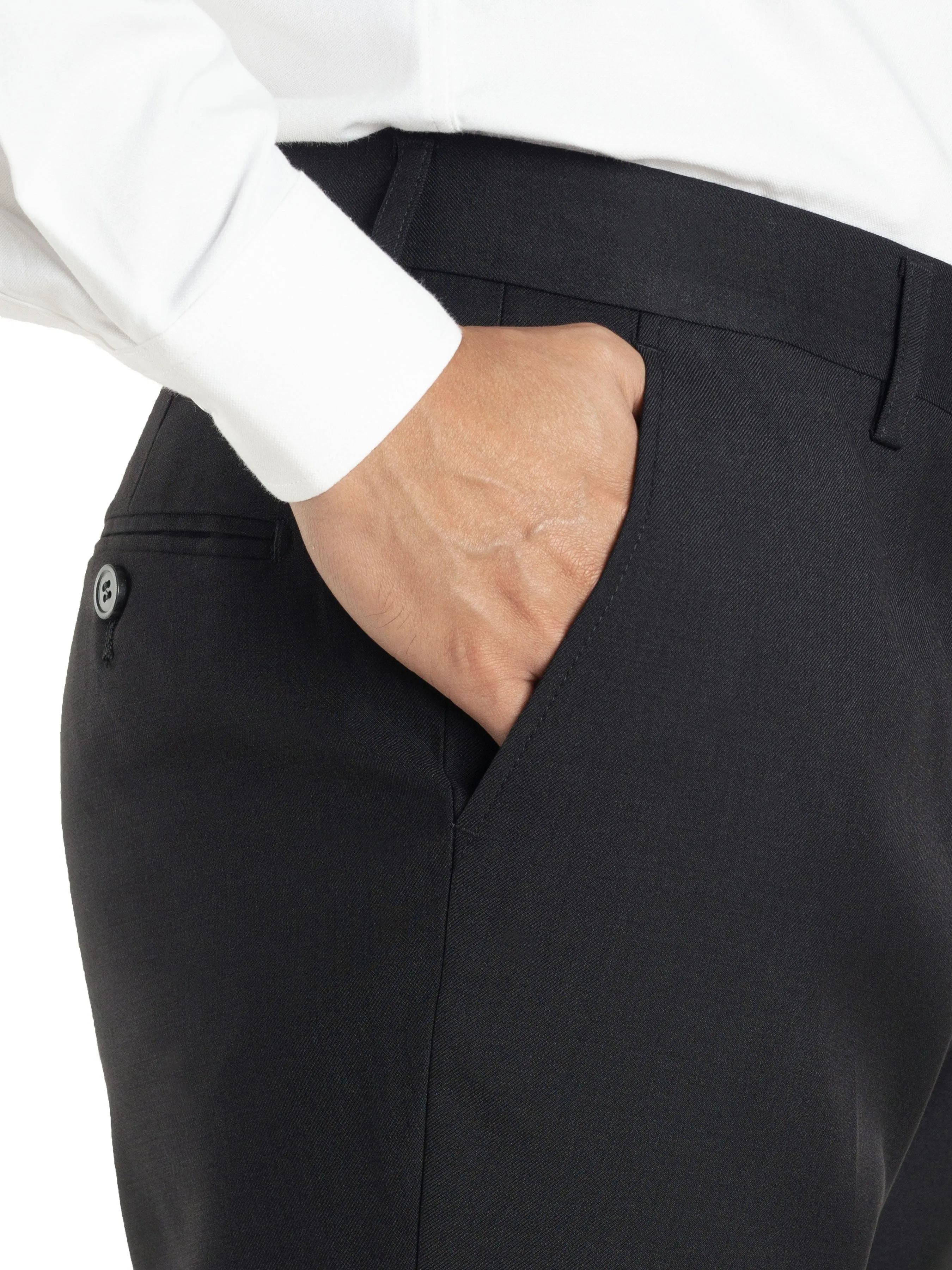 Trousers With Belt Loop - Jet Black Plain (Slim Straight)