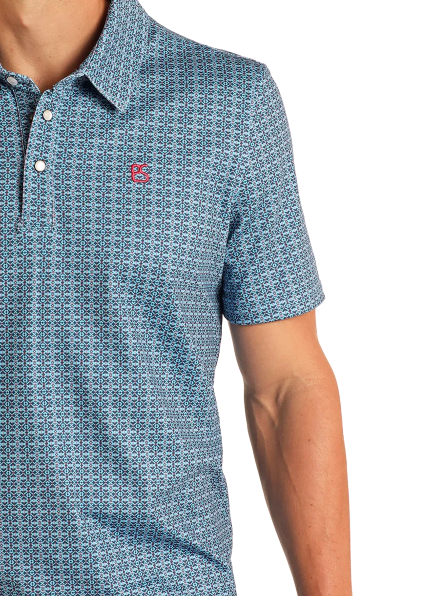 Turquoise Geo Print Performance Polo