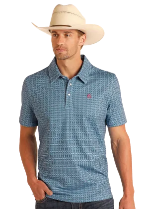 Turquoise Geo Print Performance Polo