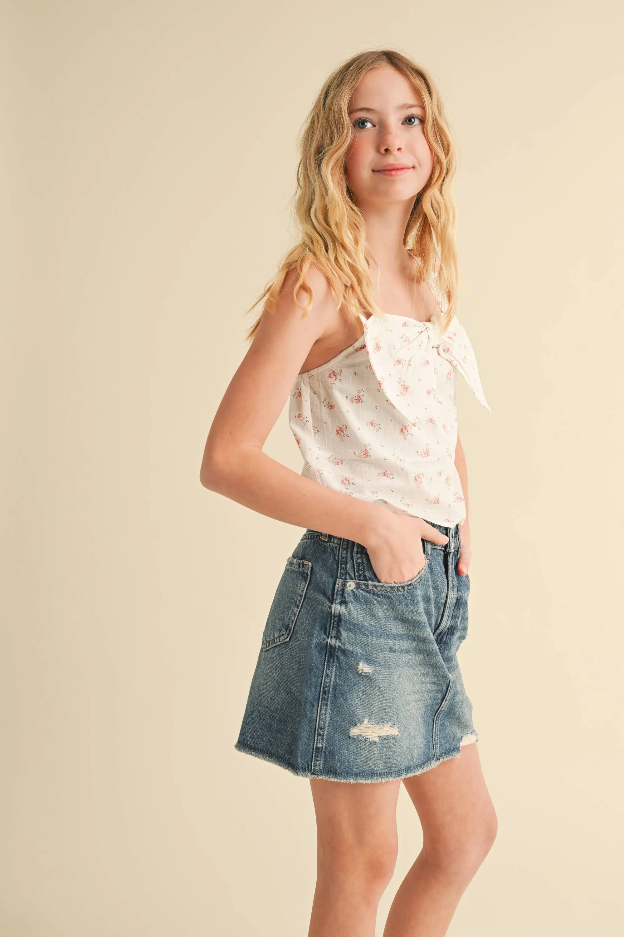 TWEEN KIDS GIRLS BOW FRONT SLEEVELESS TOP (7-14)