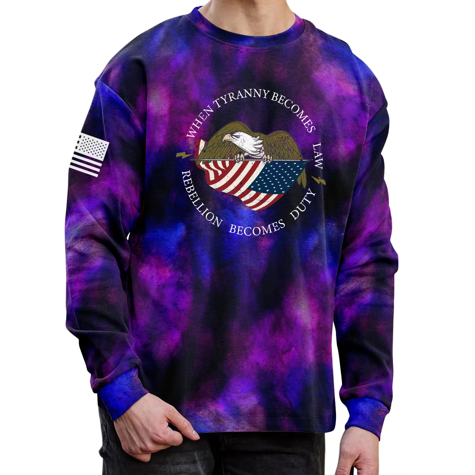 USA FLAG EAGLE TIE DYE PRINTED LONG SLEEVE T-SHIRT