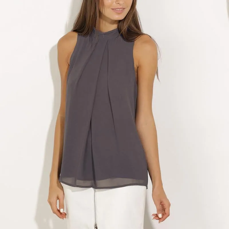 Women Blouse plus size female clothing women tops chic elegant sleeveless blue chiffon blouse lady tops