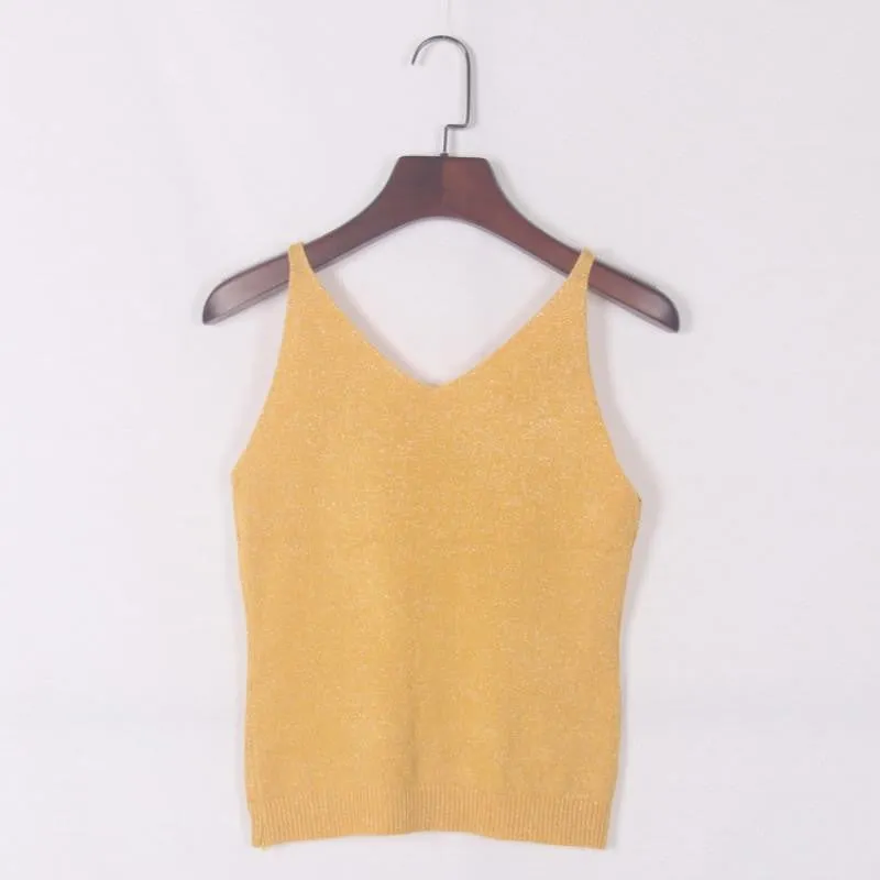 Women V Neck Sleeveless Tops Shirt Spaghetti Strap Short Tops H34