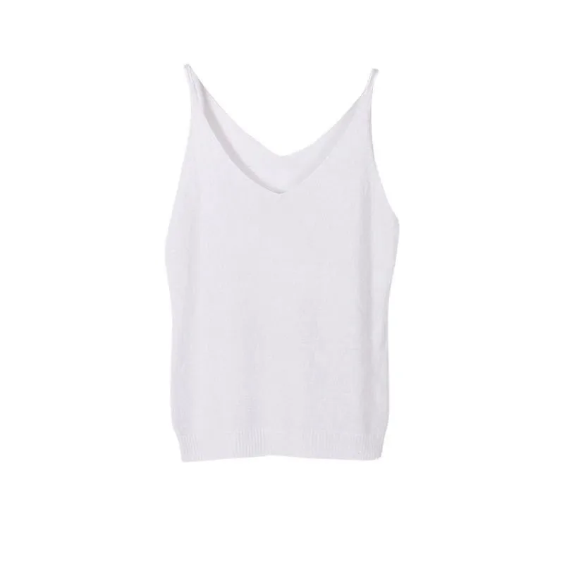 Women V Neck Sleeveless Tops Shirt Spaghetti Strap Short Tops H34