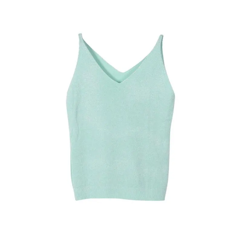 Women V Neck Sleeveless Tops Shirt Spaghetti Strap Short Tops H34