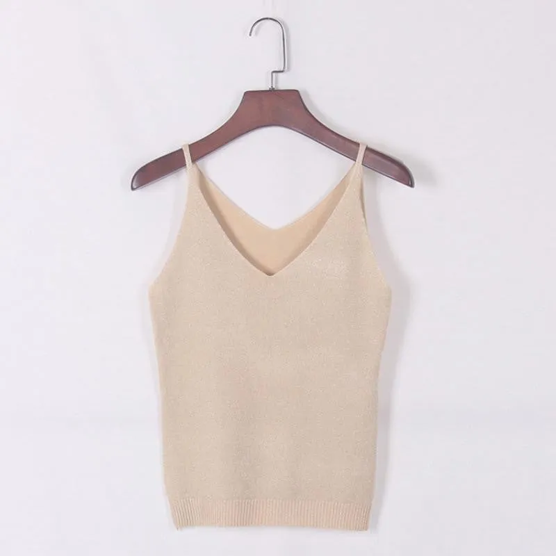 Women V Neck Sleeveless Tops Shirt Spaghetti Strap Short Tops H34