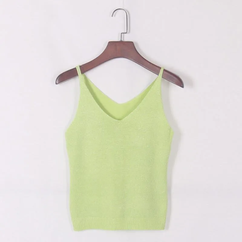 Women V Neck Sleeveless Tops Shirt Spaghetti Strap Short Tops H34