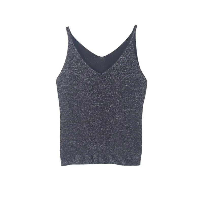 Women V Neck Sleeveless Tops Shirt Spaghetti Strap Short Tops H34