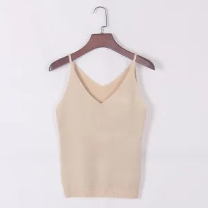 Women V Neck Sleeveless Tops Shirt Spaghetti Strap Short Tops H34