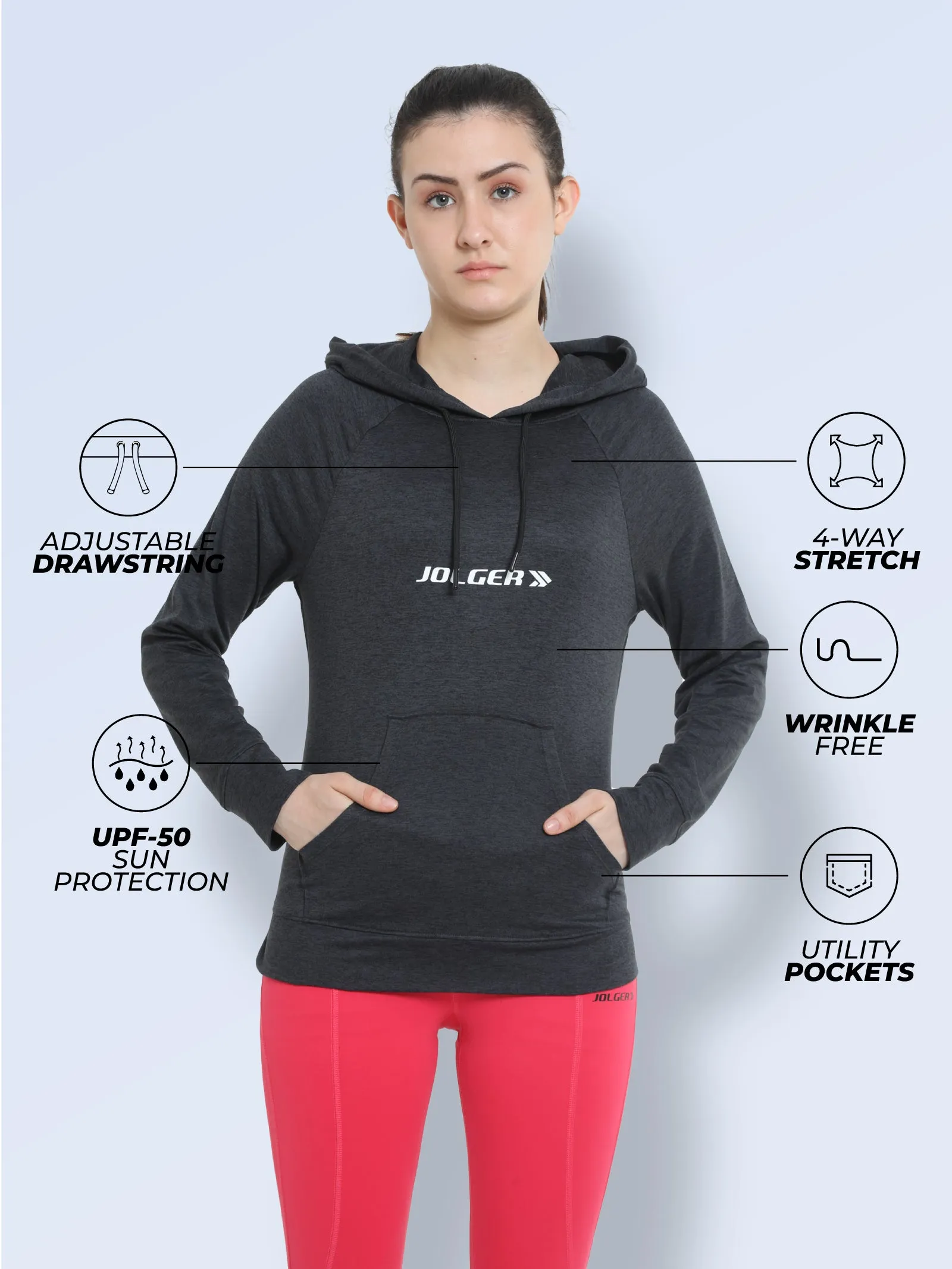 Women's All Weather Hoodie Jacket with Kangaroo Pockets-Solid