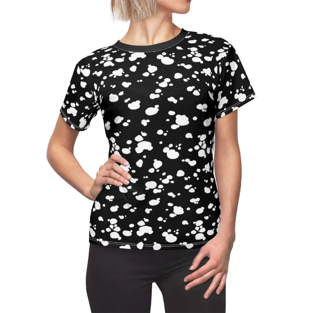 Women's AOP Cut & Sew Tee (Black with White spots)