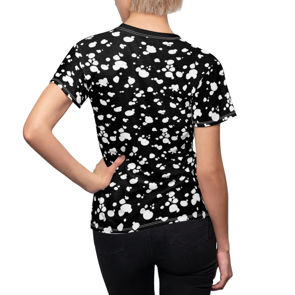 Women's AOP Cut & Sew Tee (Black with White spots)