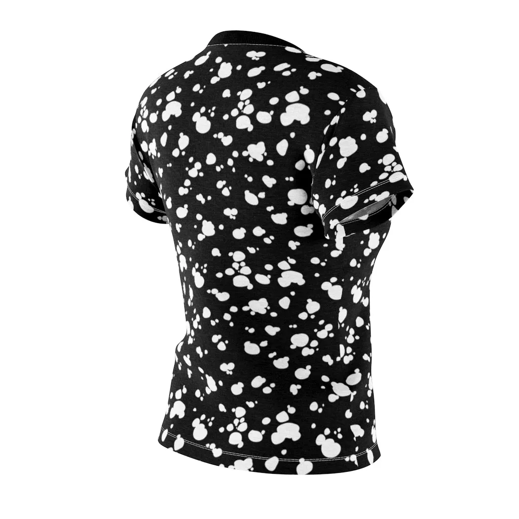Women's AOP Cut & Sew Tee (Black with White spots)