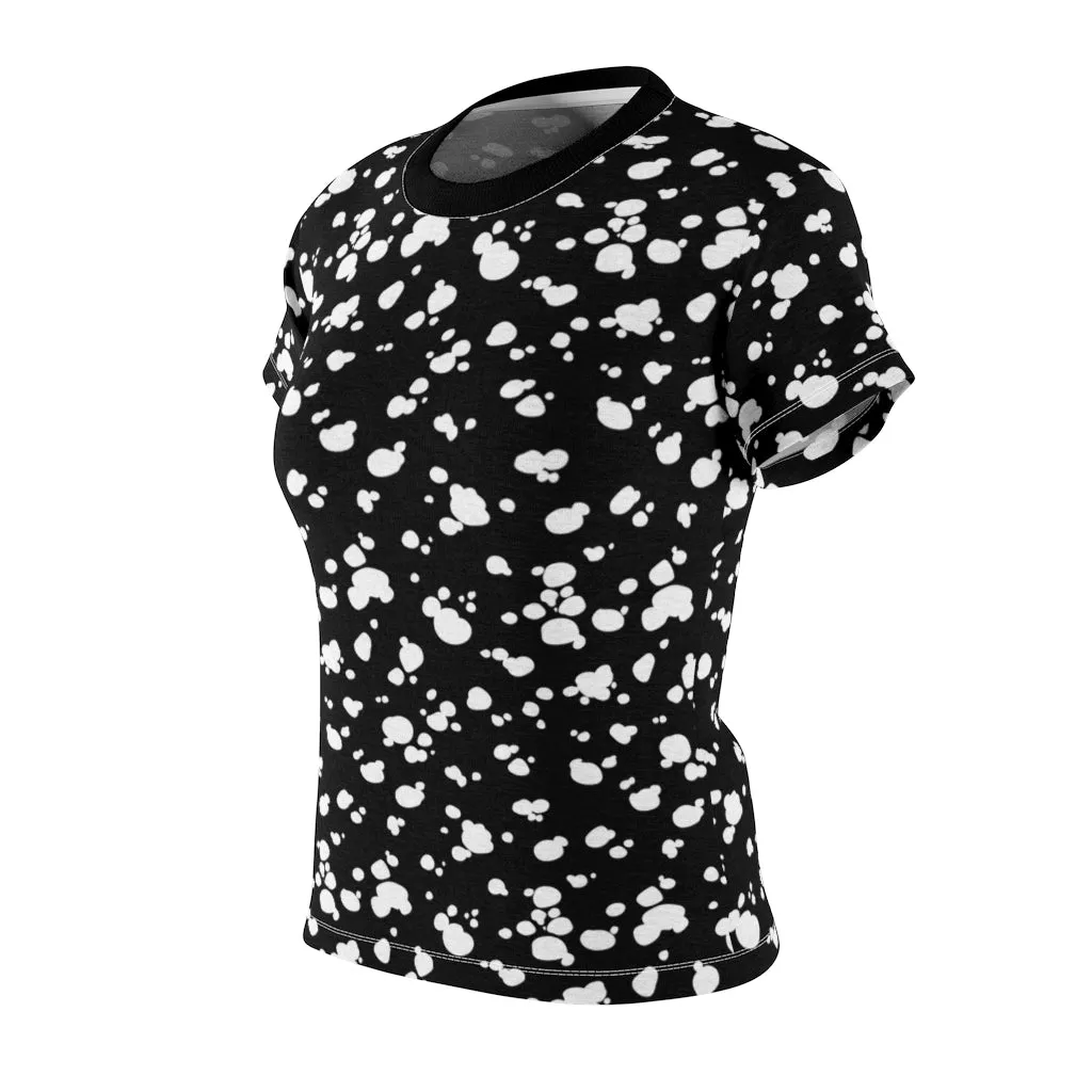 Women's AOP Cut & Sew Tee (Black with White spots)