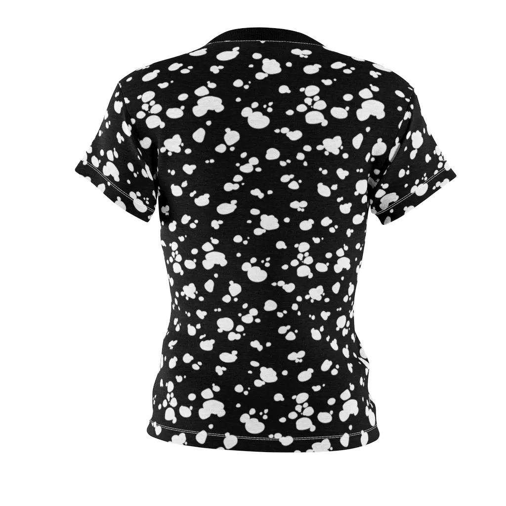 Women's AOP Cut & Sew Tee (Black with White spots)