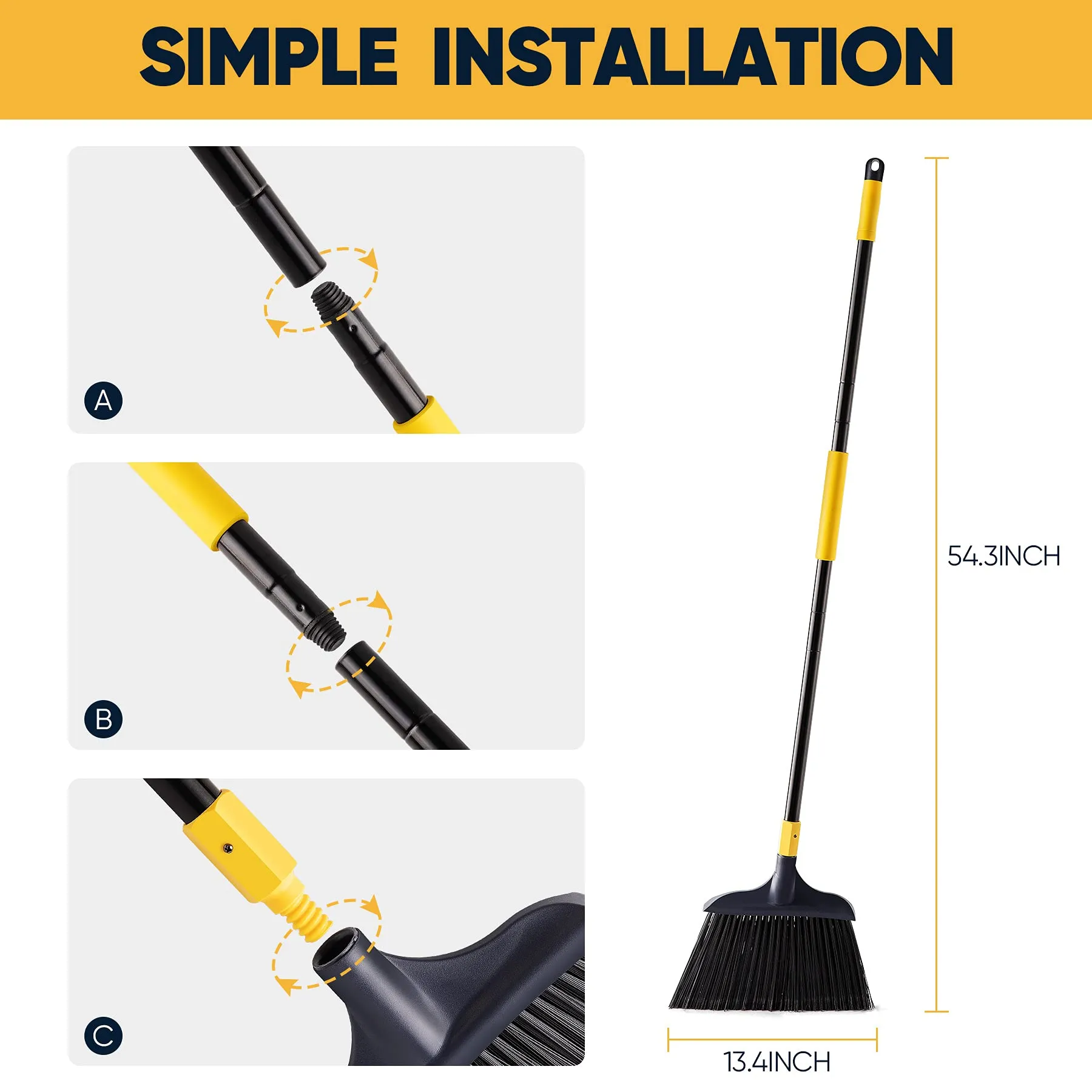 Yocada Heavy-Duty Broom Outdoor Indoor Commercial 3 PCS Perfect